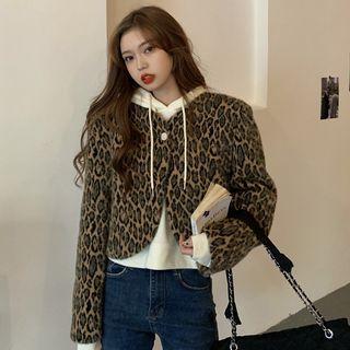 Leopard Print Cropped Cardigan / Plain Hoodie