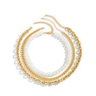 Set: Acrylic Bead Choker + Chunky Chain Alloy Choker (various Designs) Set - 3066 - Gold - One Size