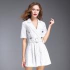 Short-sleeve Striped Buttoned Playsuit