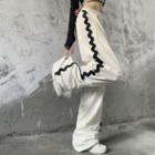 Elastic-waist Wide Leg Wavy Line Pants