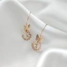 Rhinestone Faux Pearl Alloy Butterfly Dangle Earring 1 Pair - Hook Earrings - Gold - One Size