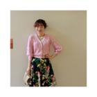 3/4-sleeve Pointelle-knit Cardigan