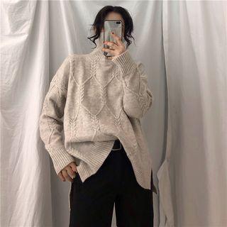 Turtleneck Side-slit Long Sweater As Shown In Figure - One Size