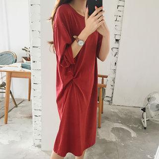 Knot-side Plain T-shirt Dress