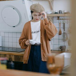 Plain V-neck Buttoned Jacket