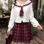 Long-sleeve Sailor Collar Top / Mini Plaid Pleated Skirt