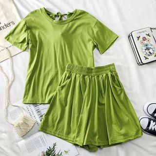 Set: Open Tie-back Plain T-shirt + Skort
