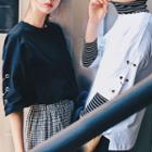 Couple Matching Hoop Detail Elbow Sleeve T-shirt