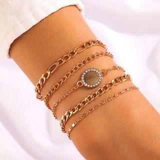 Set Of 5: Rhinestone Disc / Alloy Bracelet 15250 - Gold - One Size