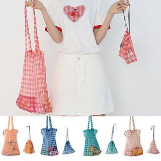Set: Checked Tote Bag + Drawstring Pouch