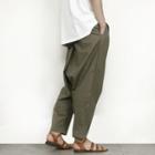 Drawstring-waist Linen Blend Harem Pants