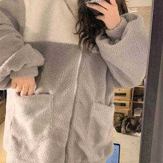 Two-tone Hooded Faux Shearling Jacket