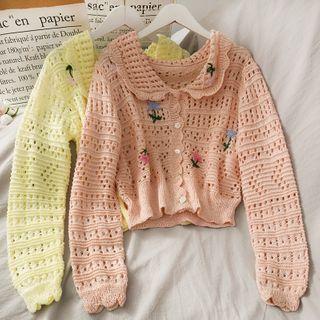 Eyelet Embroidered Crop Knit Top