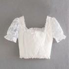Square-neck Lace Panel Cropped Blouse