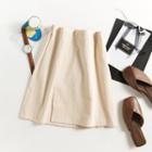 Elastic Waist A-line Skirt Khaki - One Size
