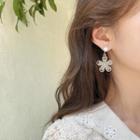 Faux Pearl Fabric Flower Dangle Earring 1 Pair - Silver Needle - Earrings - Gold - One Size