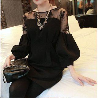 Lace Panel Balloon-sleeve Mini A-line Dress