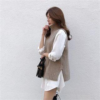 Turtleneck Wool Blend Knit Vest