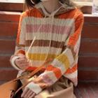 Color Block Hooded Cable Knit Sweater
