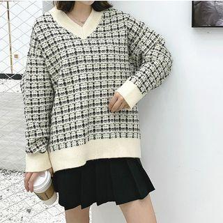 Tweed V-neck Sweater