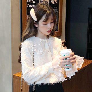Long-sleeve Lace Trim Fluffy Blouse