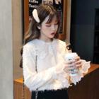 Long-sleeve Lace Trim Fluffy Blouse