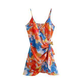 Spaghetti Strap Tie-dye Mini Wrap Dress
