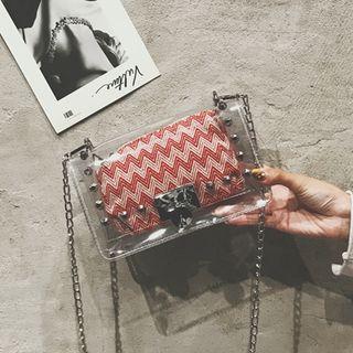 Set: Chain Strap Transparent Crossbody Bag + Zip Pouch