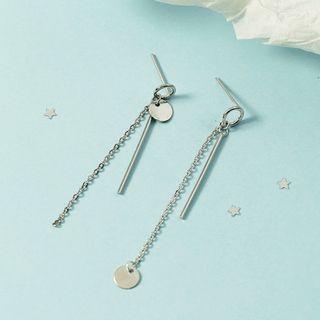Rod Drop Ear Stud 1 Pair - Earrings - Disc - Rod - Silver - One Size