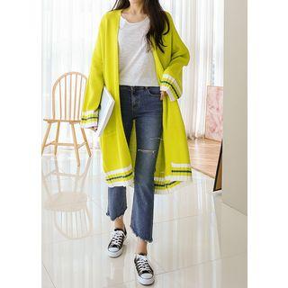 Plus Size - Open-front Striped Long Cardigan