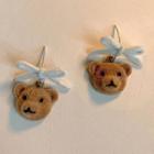 Bow Flocking Bear Dangle Earring 1 Pair - White & Brown - One Size