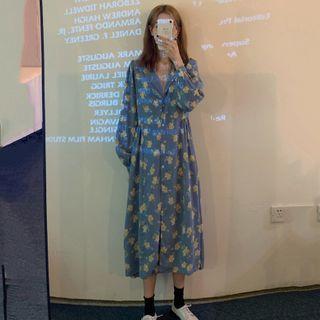 Long-sleeve Floral Shirt Dress As Shown In Figure - One Size