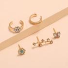 Set Of 5: Rhinestone Alloy Earring / Cuff Earring (assorted Designs) Set Of 5 - Gold - One Size