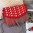 Faux Leather Studded Flap Crossbody Bag