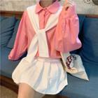 Plain Long-sleeve Loose-fit Shirt / Plain Shawl