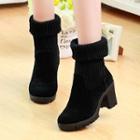 Knit Panel Chunky-heel Ankle Boots