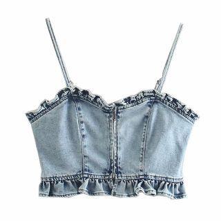 Ruffled Cropped Denim Camisole Top