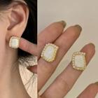 Rectangle Shell Faux Pearl Earring 1 Pair - S925 Silver Needle - Gold - One Size