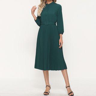 3/4-sleeve Henley Midi A-line Dress