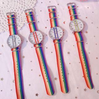 Rainbow Print Canvas Strap Watch With Bracelet