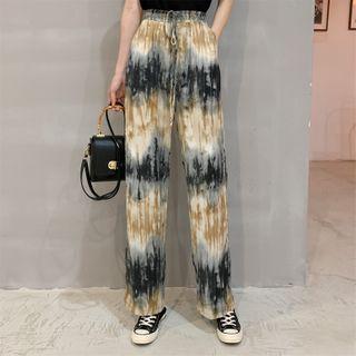 Drawstring-waist Printed Straight-cut Pants As Shown In Figure - One Size