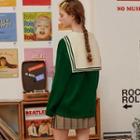 Sailor-collar Dumble-letter Sweater Green - One Size