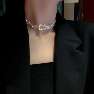Faux Pearl Rhinestone Necklace White - One Size