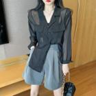 Set: Mesh Blouse + High-waist Shorts