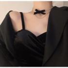 Bow Layered Choker Black Bow - Silver - One Size