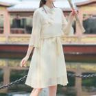 Traditional Chinese Mock Two-piece 3/4-sleeve A-line Dress