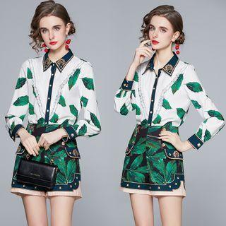 Set: Printed Shirt + Wide-leg Shorts