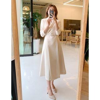 Shawl-collar Belted Long Coatdress