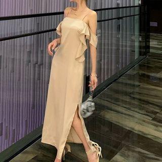 Cold Shoulder Frill Trim Maxi Dress