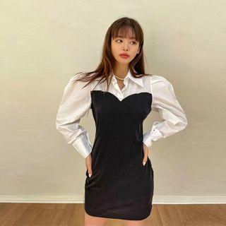 Inset Puff-sleeve Blouse Minidress